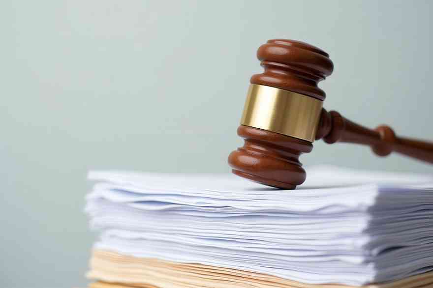 Foto: Richterhammer liegt auf Stapel Dokumente